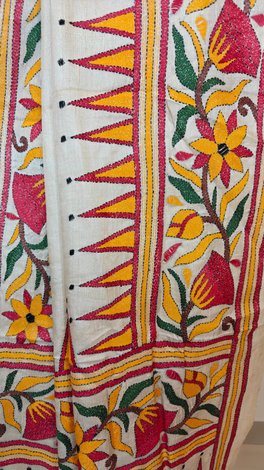 Pure Tussar Gachi Silk Kantha Saree – A Tussar Elegance