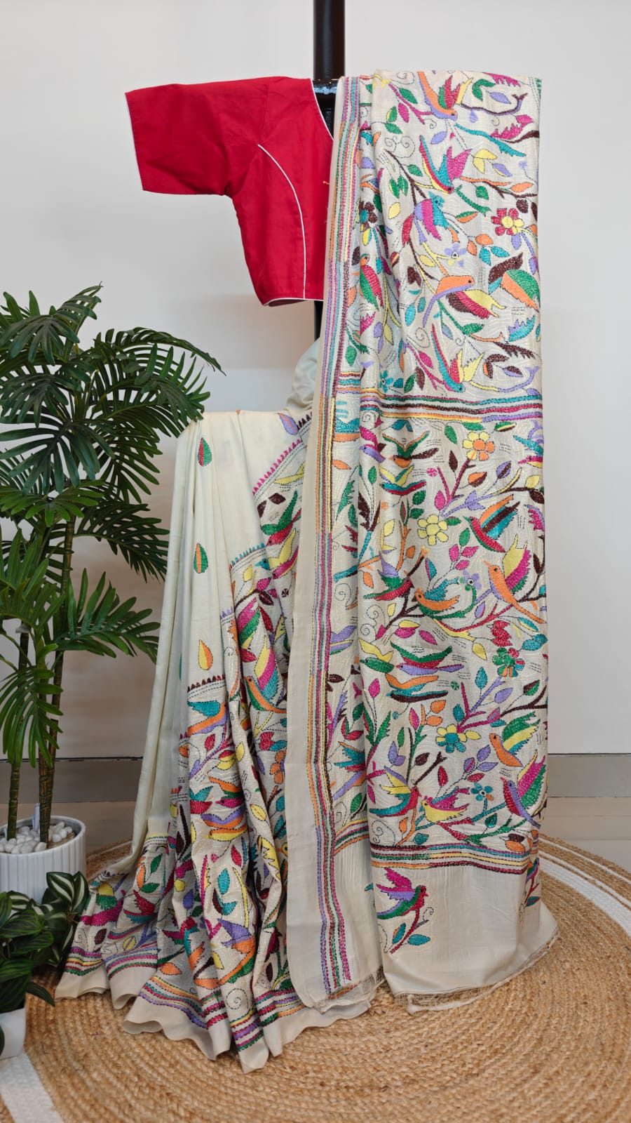 Pure Tussar Kanthastitch saree -Bird motif