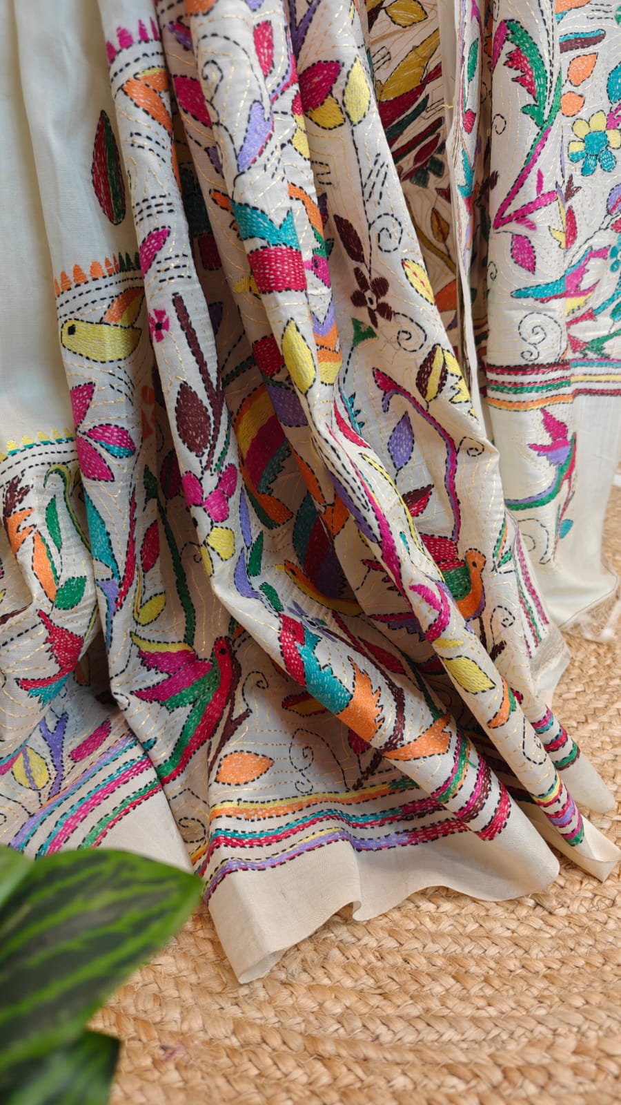 Pure Tussar Kanthastitch saree -Bird motif