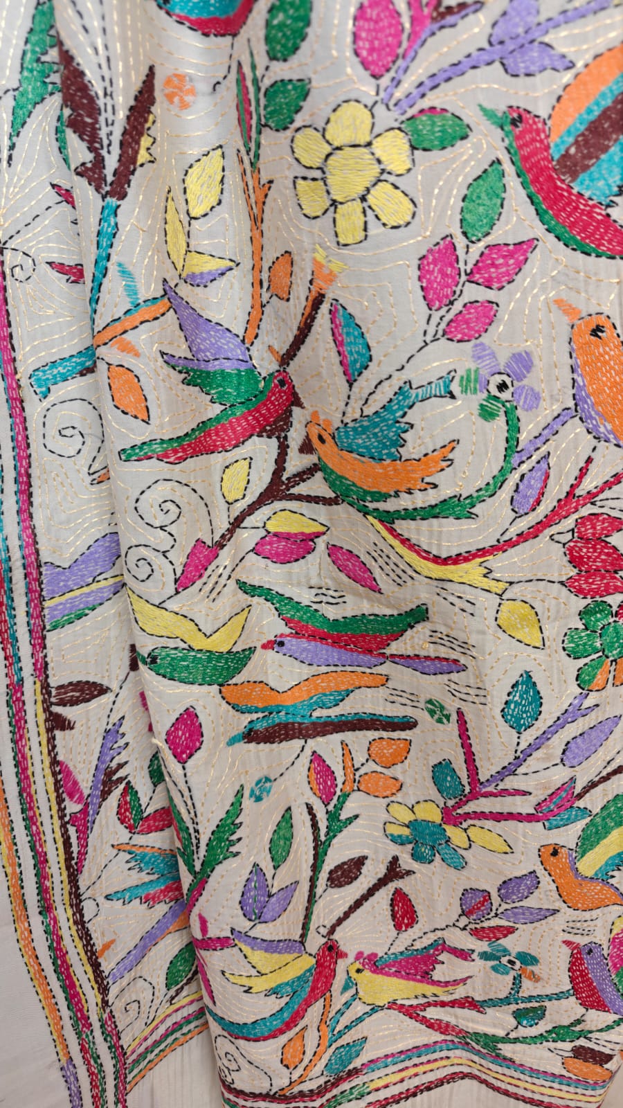 Pure Tussar Kanthastitch saree -Bird motif