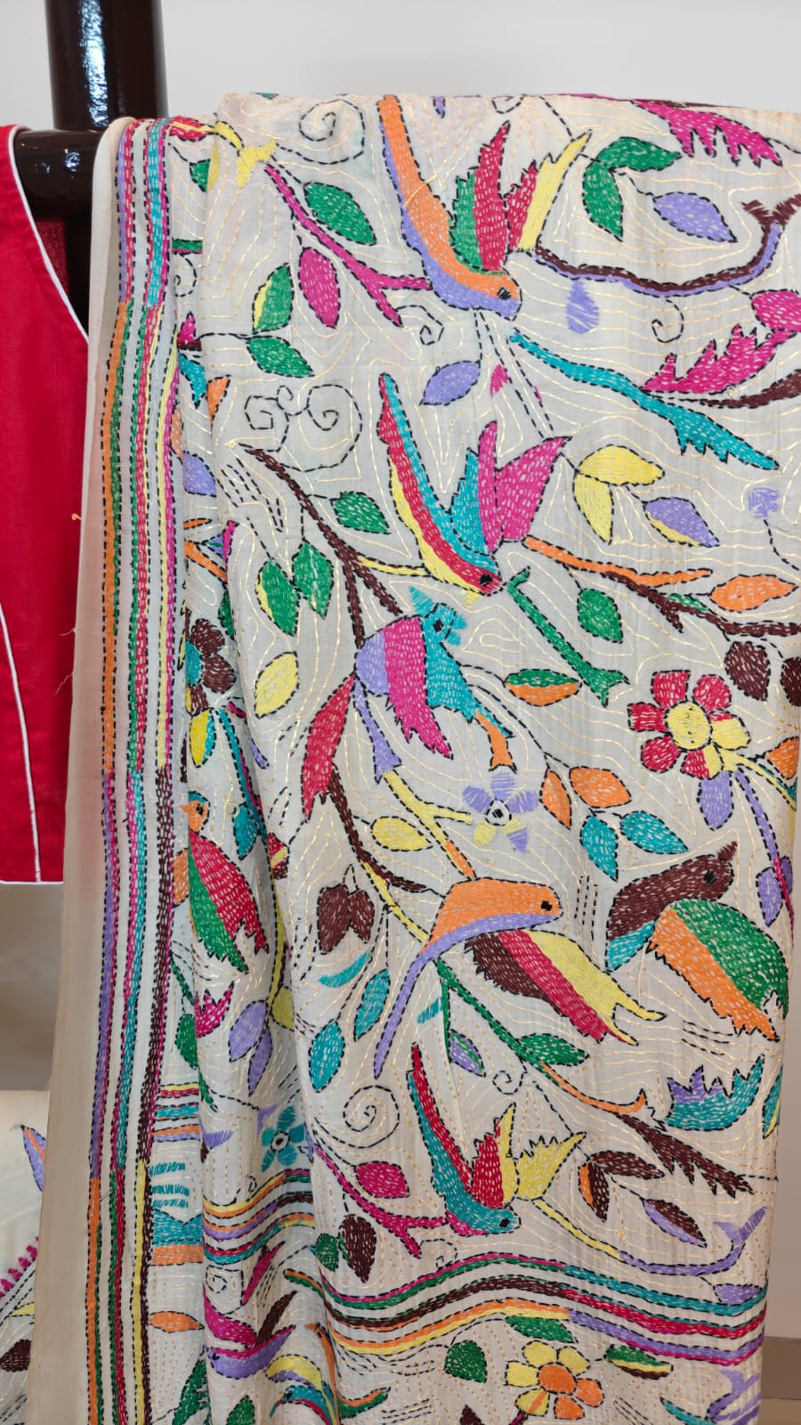 Pure Tussar Kanthastitch saree -Bird motif