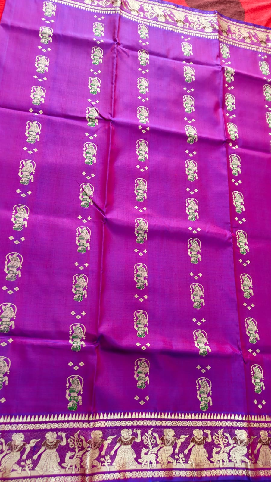 Sold Out Pure Baluchari Silk Saree in Purple colour Dual tone Minakari Work on 3-Ply Bishnupuri Silk
