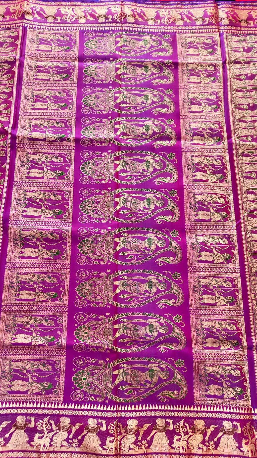 Sold Out Pure Baluchari Silk Saree in Purple colour Dual tone Minakari Work on 3-Ply Bishnupuri Silk
