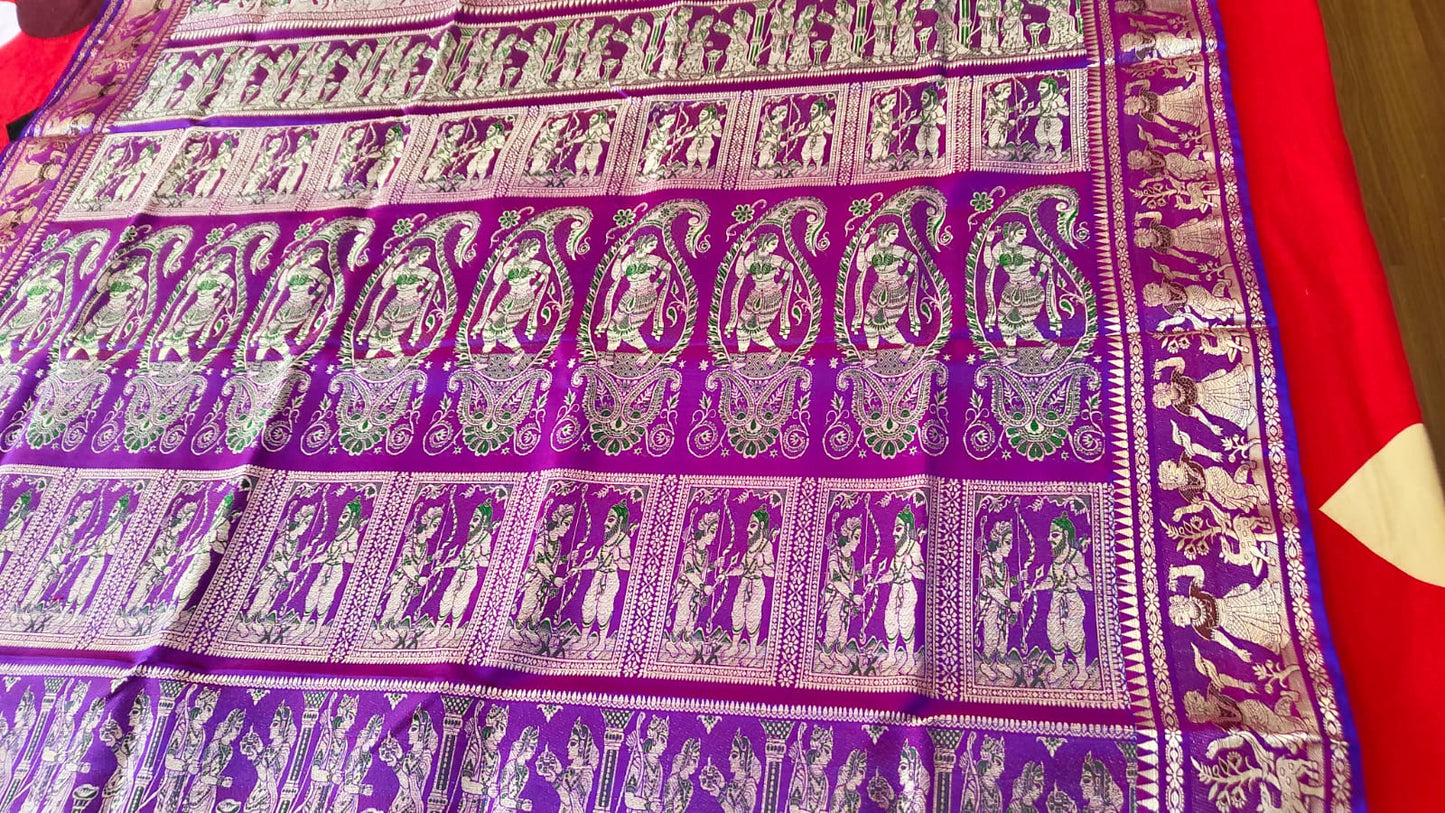 Sold Out Pure Baluchari Silk Saree in Purple colour Dual tone Minakari Work on 3-Ply Bishnupuri Silk