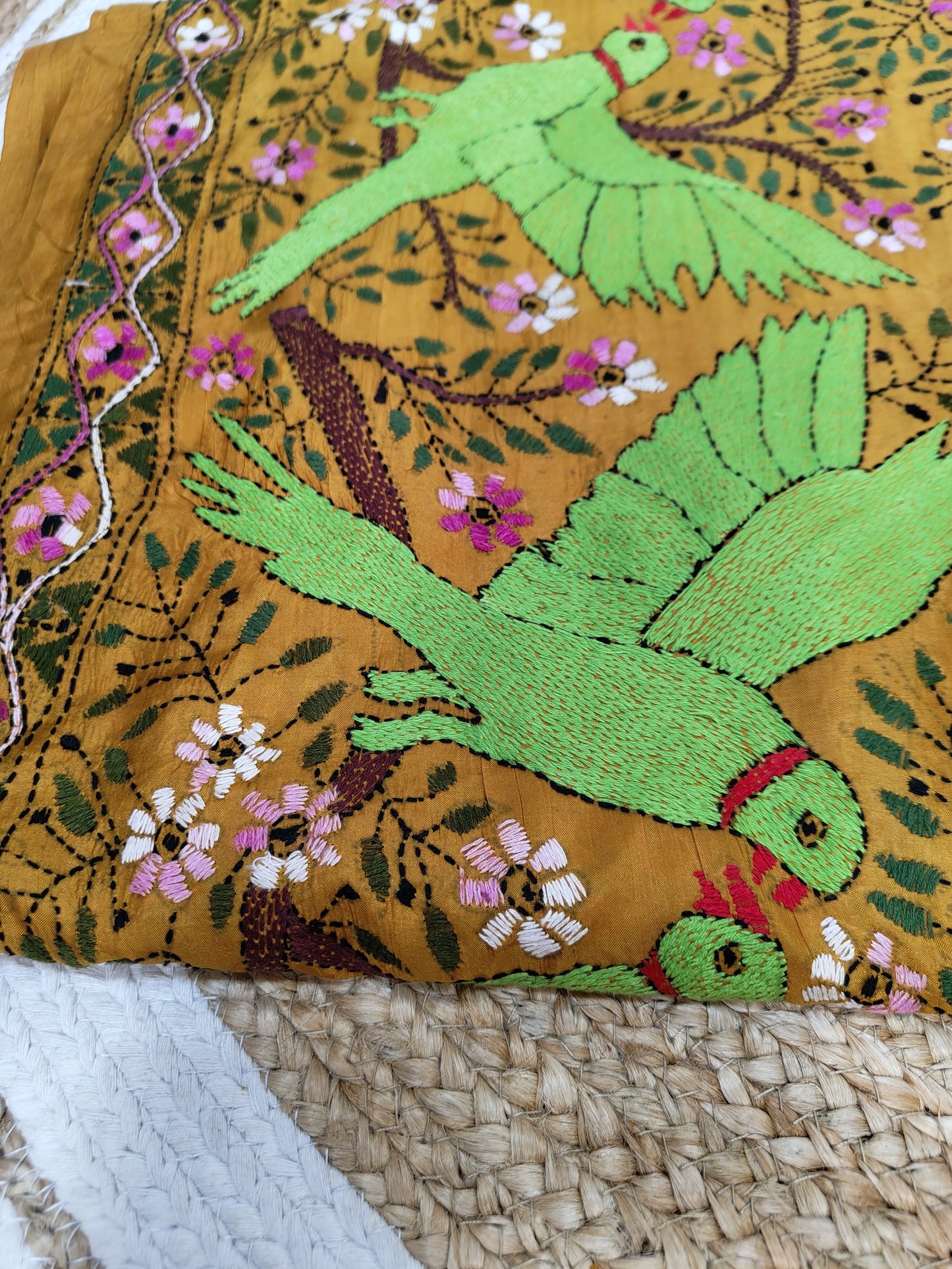 Pure Bangalore Silk  Exclusive Kantha Saree in  Golden Yellow