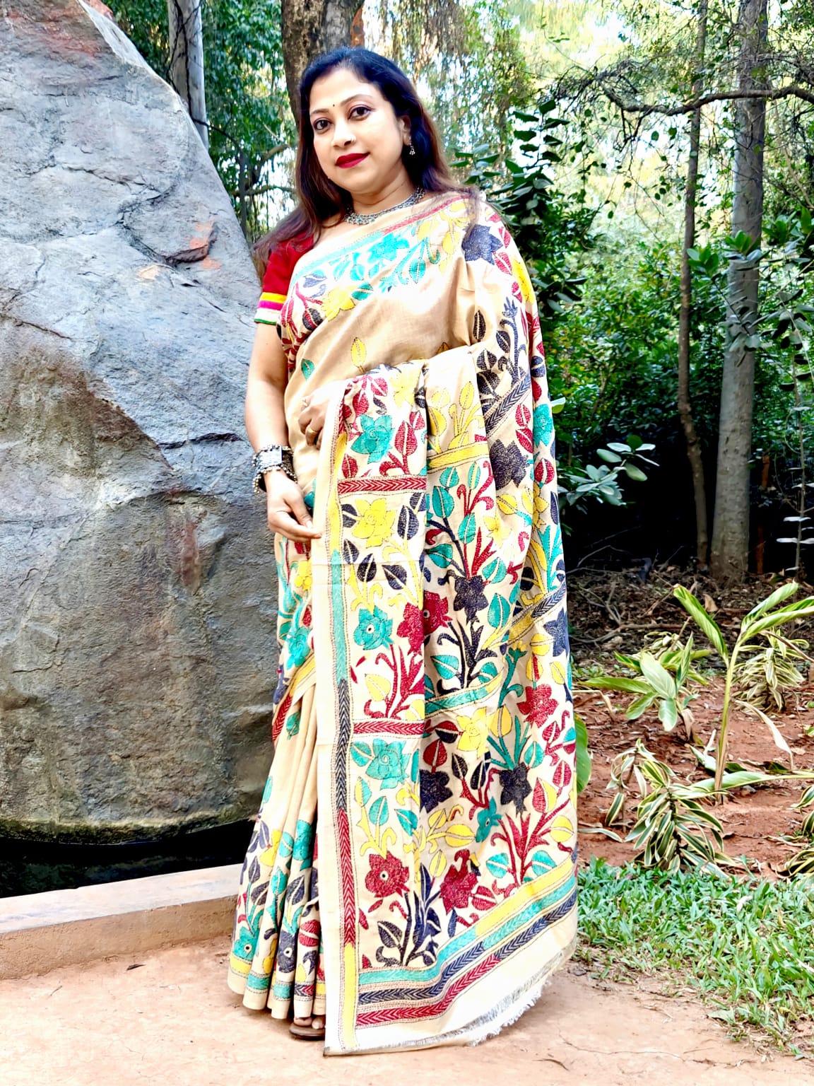 Pure Tussar Bapta  Silk Golap Kantha  Saree