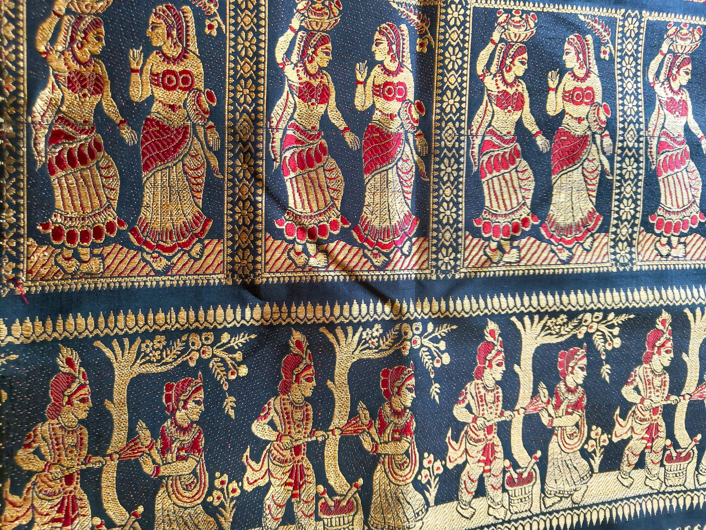 Sold out Pure Baluchari Authentic Saree in Black with Copper Resham and Red-Blue Minakari Work,- Sold in Bangalore