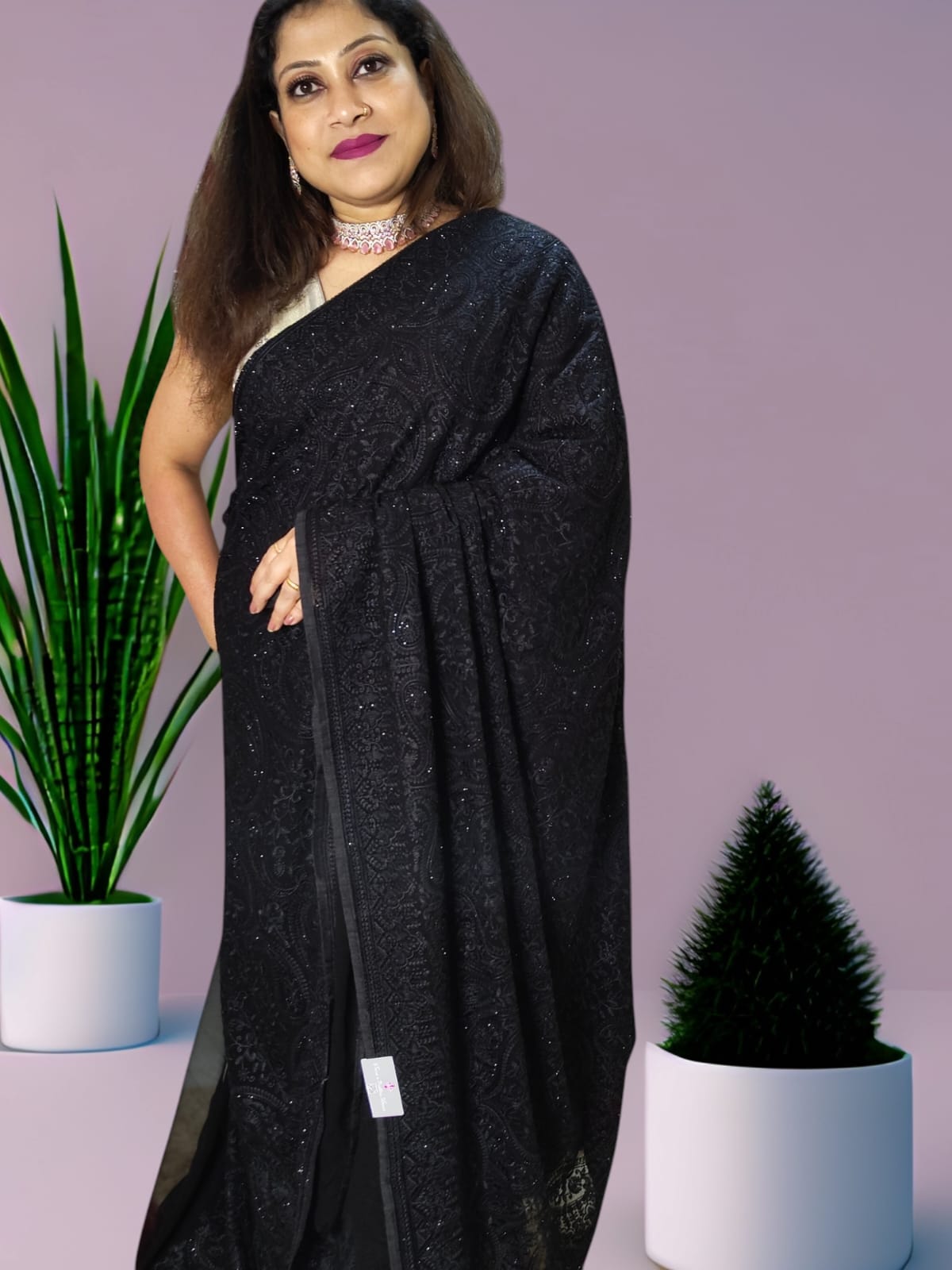 Sold out Party Wear Stunning Black Georgette Saree – Timeless Elegance in Every Drape-Sold in Bangalore