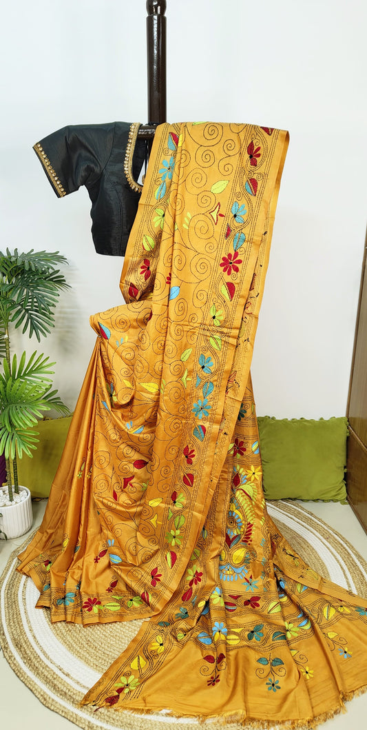 Blended Bangalore Silk Traditional Kantha Saree