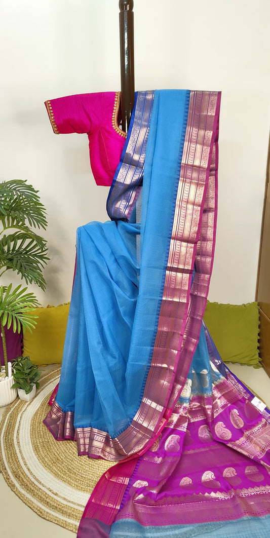 Kota Check Gadwal Semi Silk Saree with Ganga Yamuna Boarder-Sold in Abu Dhabi