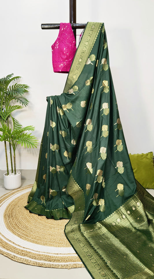 Dola Silk Premium Saree – Silver and Golden Zari Weave-Sold in Bangalore