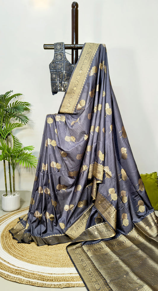 Dola Silk Premium Saree – Silver and Golden Zari Weave-Sold in Bangalore