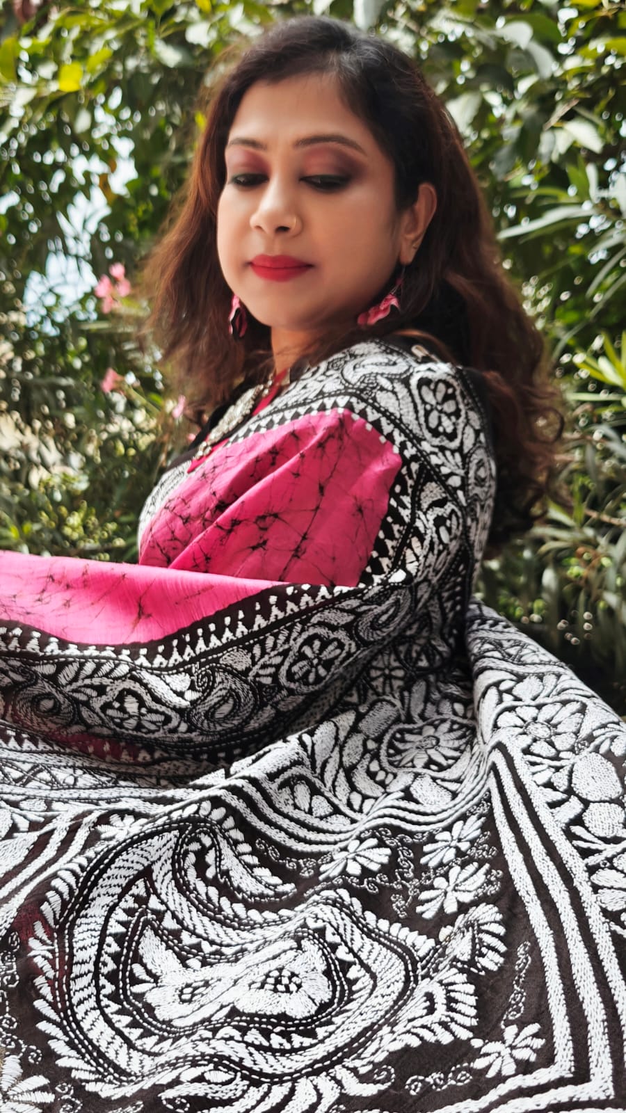 Pure Bangalore Silk Batik Kantha Stitch Saree – A Masterpiece of Handcrafted Elegance