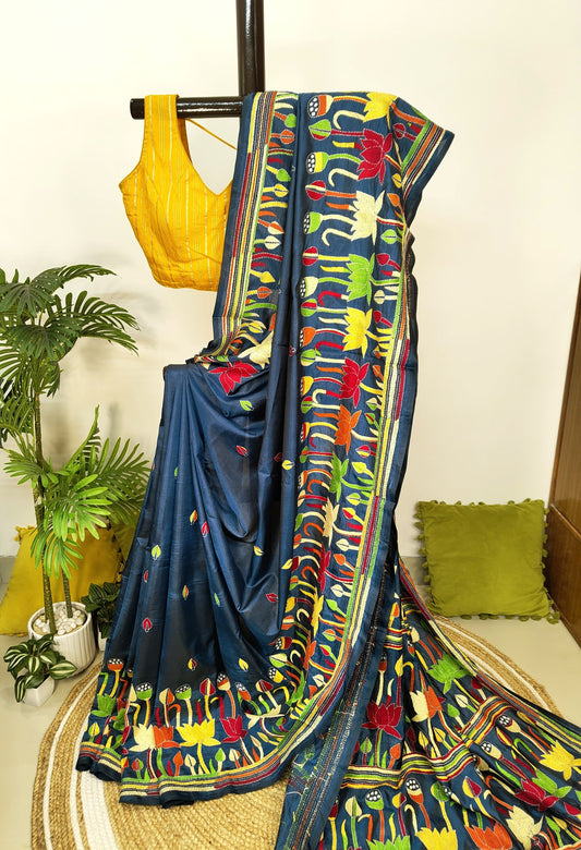 Blended Bangalore Silk Kantha Saree – A Graceful Artistry