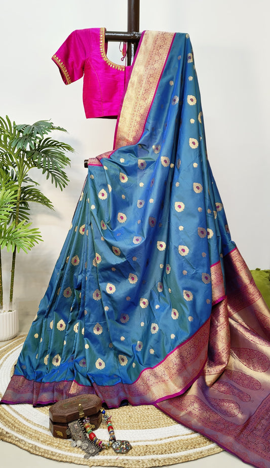 Katan Banarasi Semi Silk Saree – Premium Quality Minakari Buta with Golden Zari Weave