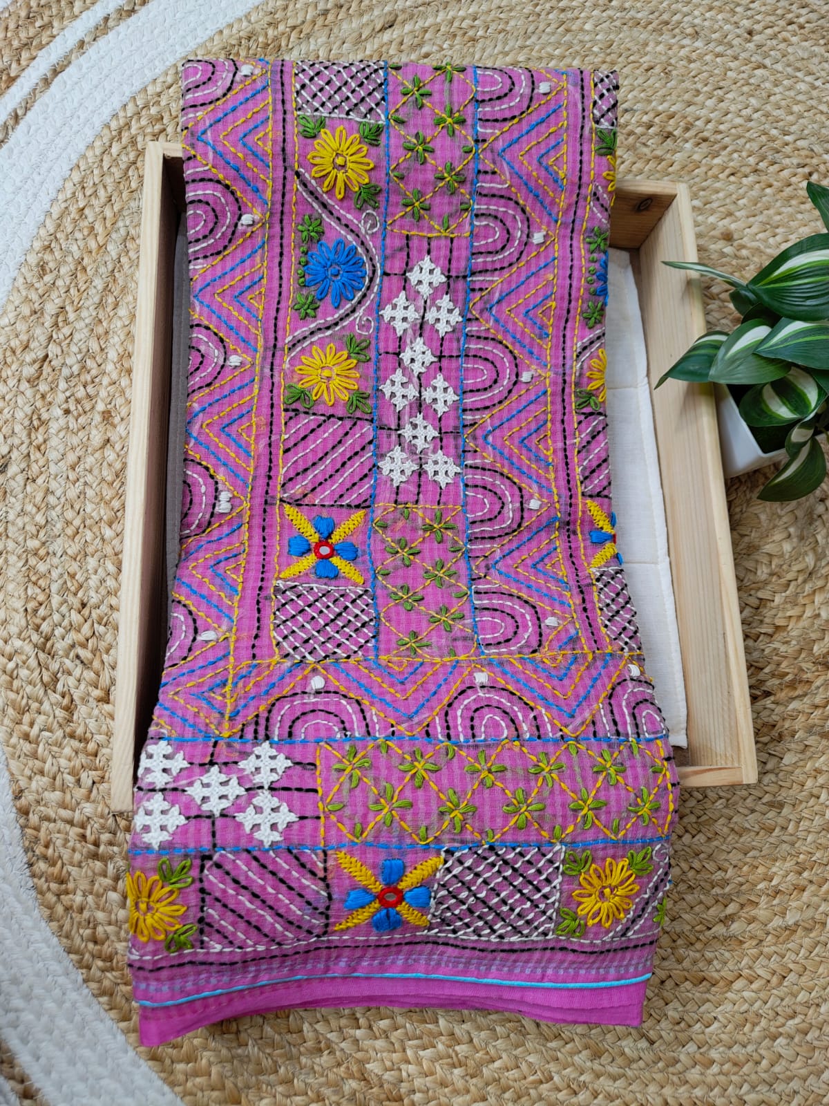 Sold Out Pure Cotton Kota Check Saree with Lumbani Hand Embroidery-Sold in Kolkata