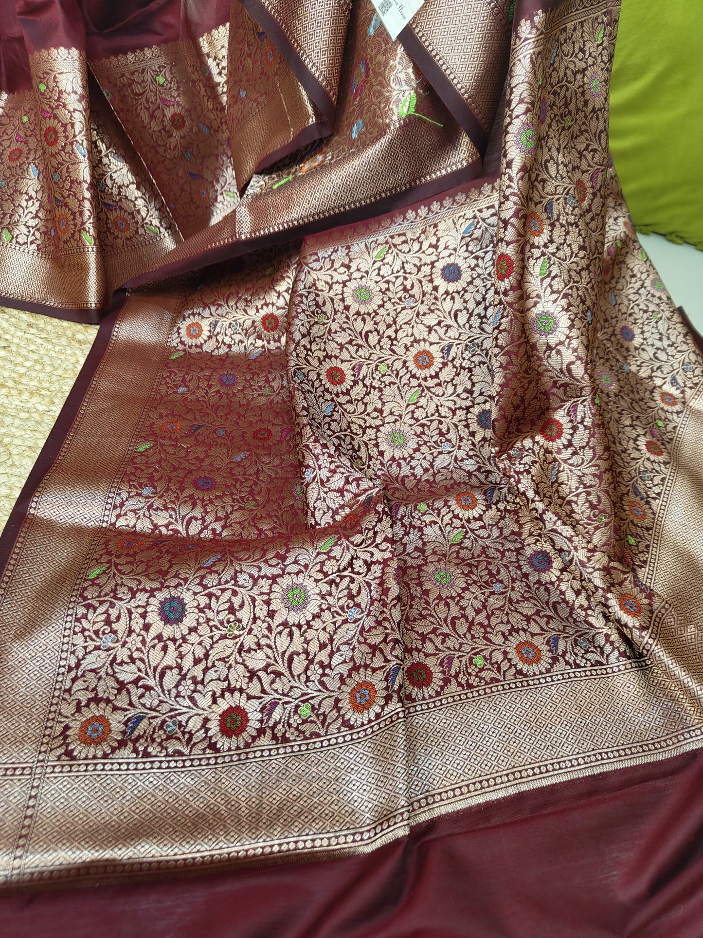 Sold out Semi Munga Tussar Silk Banarasi Saree with Minakari Weaves -Sold in Bangalore
