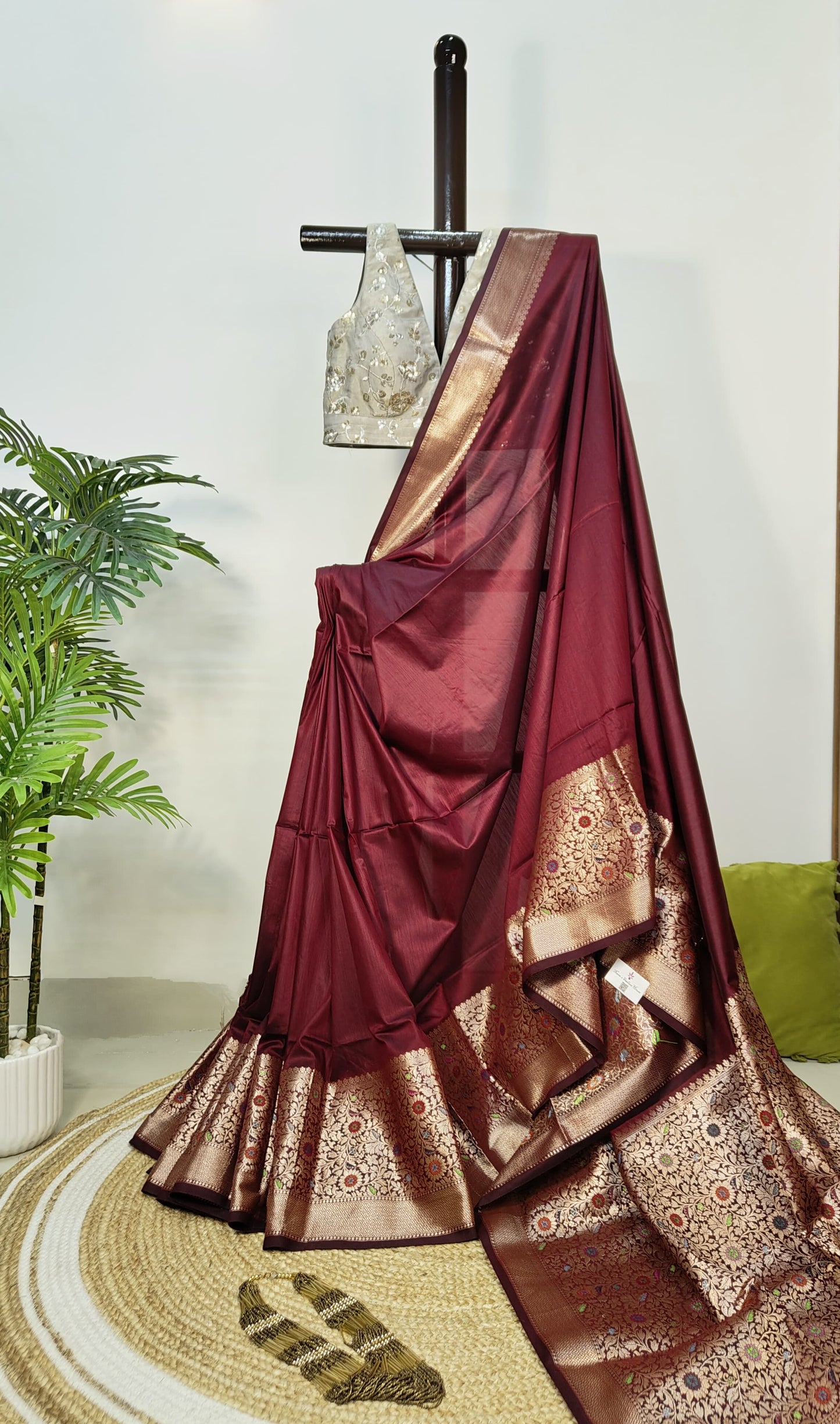 Sold out Semi Munga Tussar Silk Banarasi Saree with Minakari Weaves -Sold in Bangalore