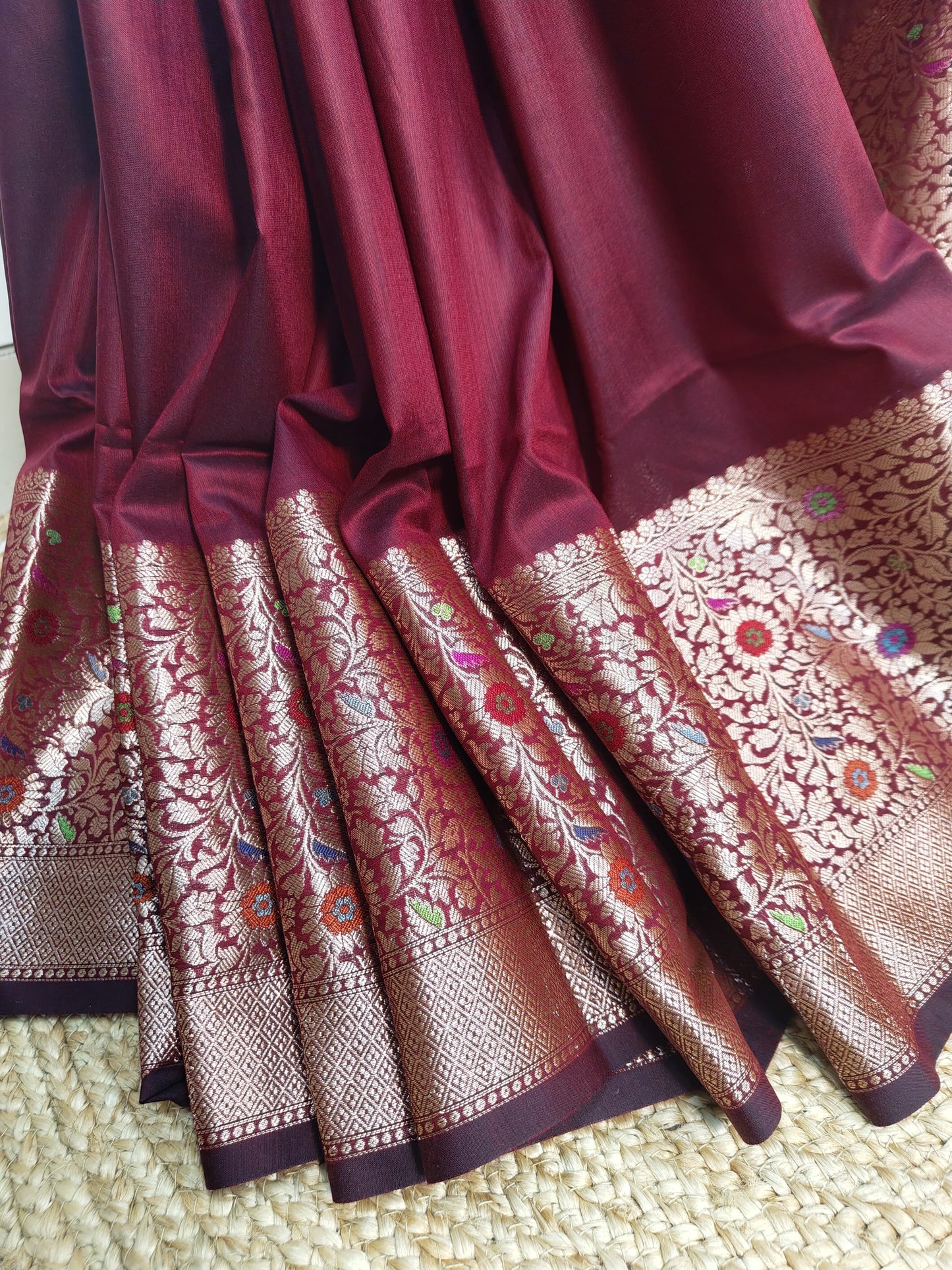 Sold out Semi Munga Tussar Silk Banarasi Saree with Minakari Weaves -Sold in Bangalore