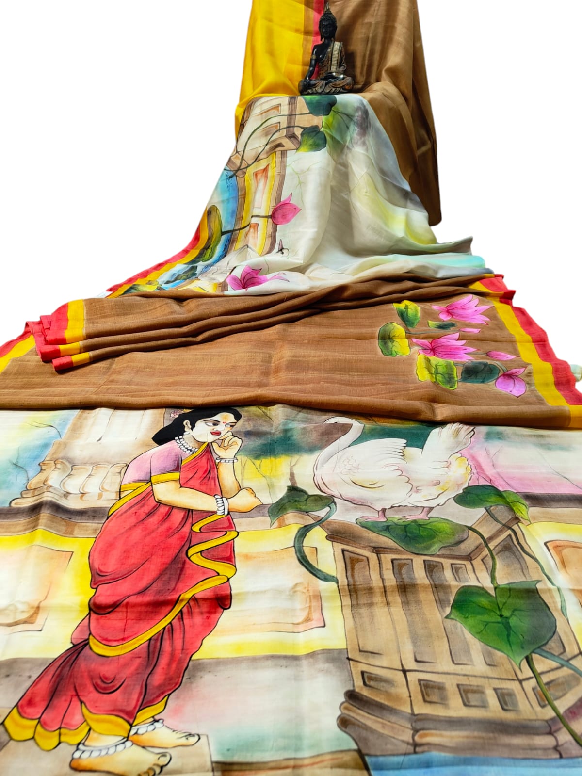 Pure Murshidabad Silk Hand-Painted Concept Saree