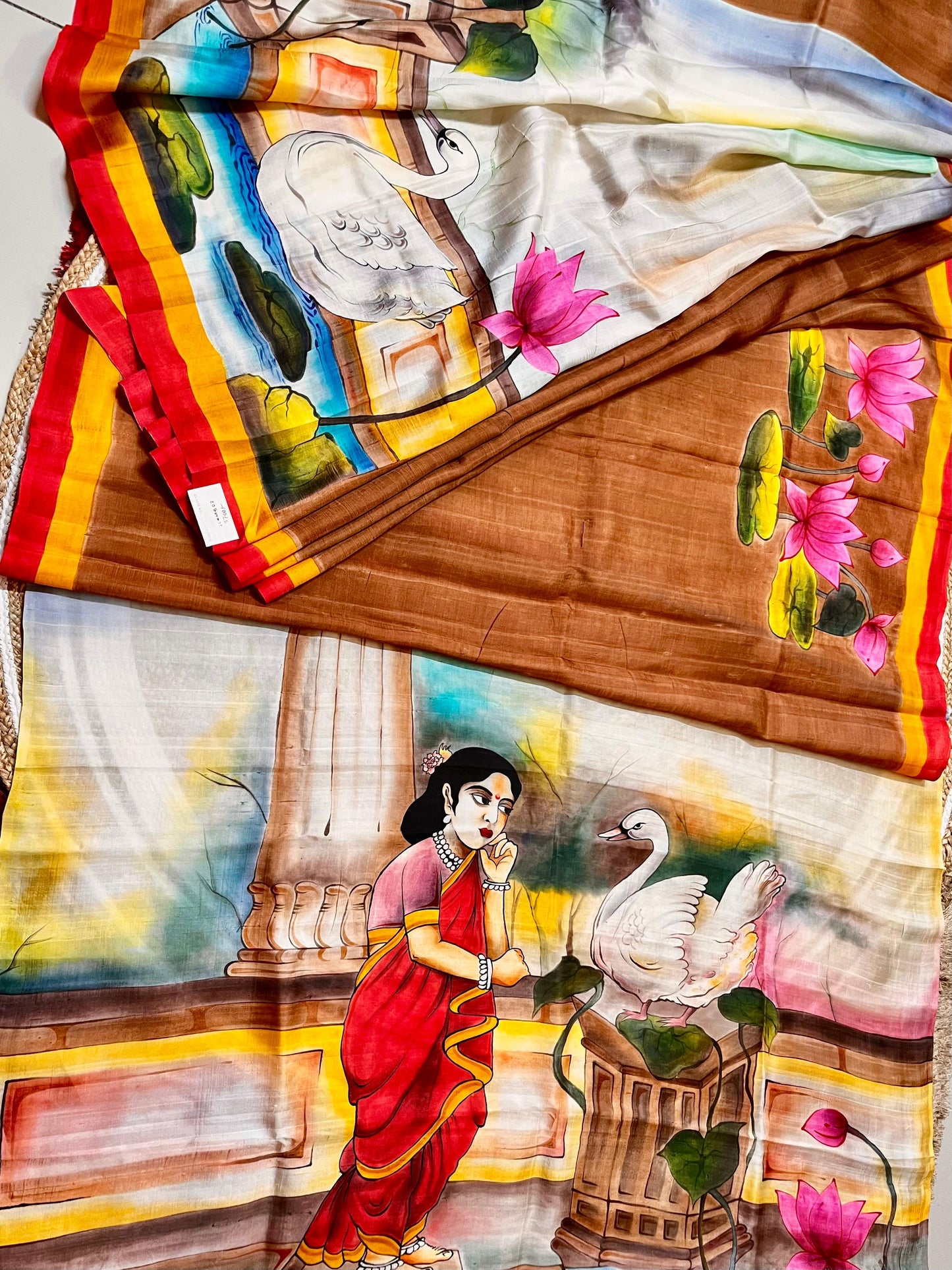 Pure Murshidabad Silk Hand-Painted Concept Saree