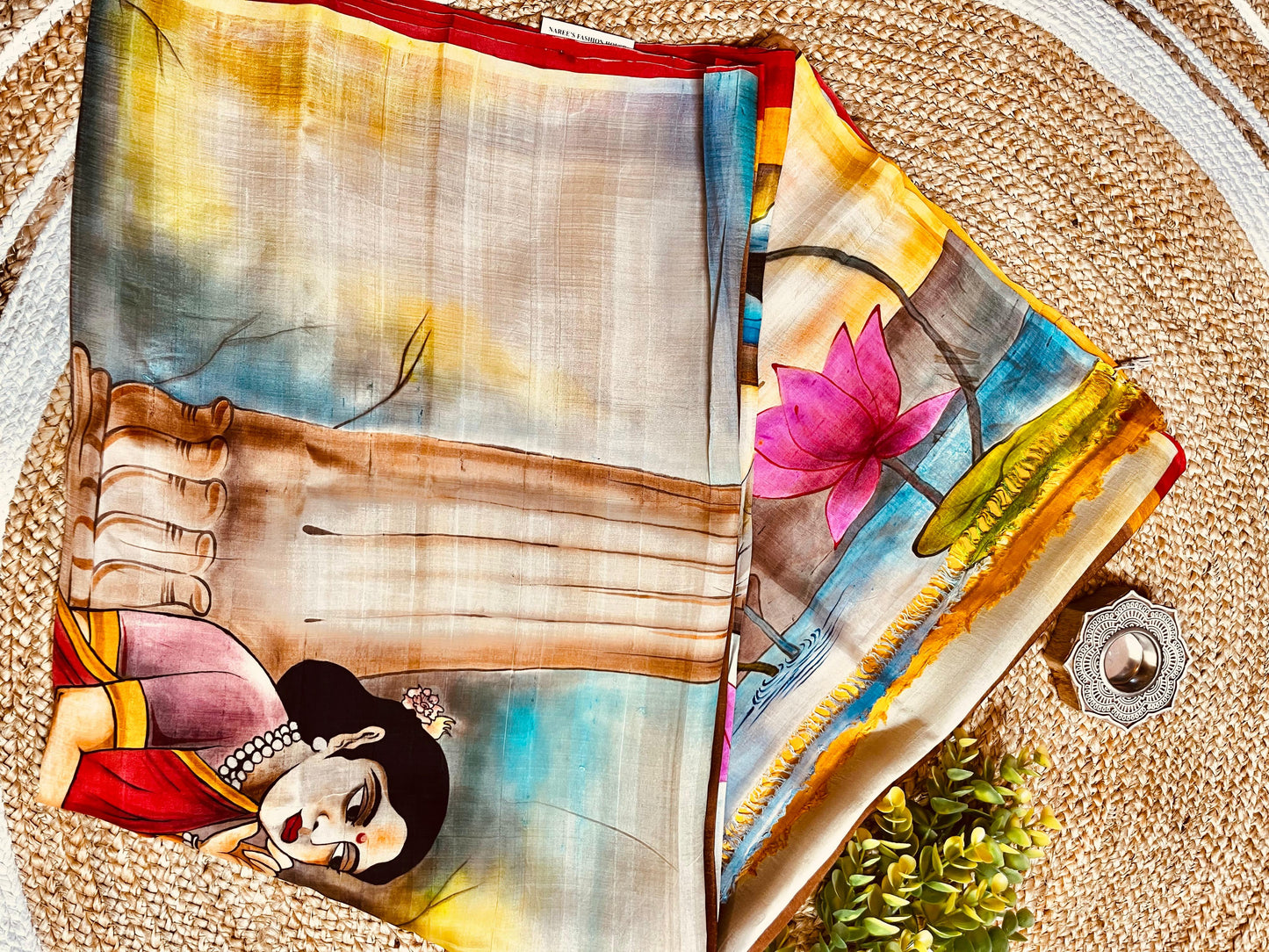 Pure Murshidabad Silk Hand-Painted Concept Saree