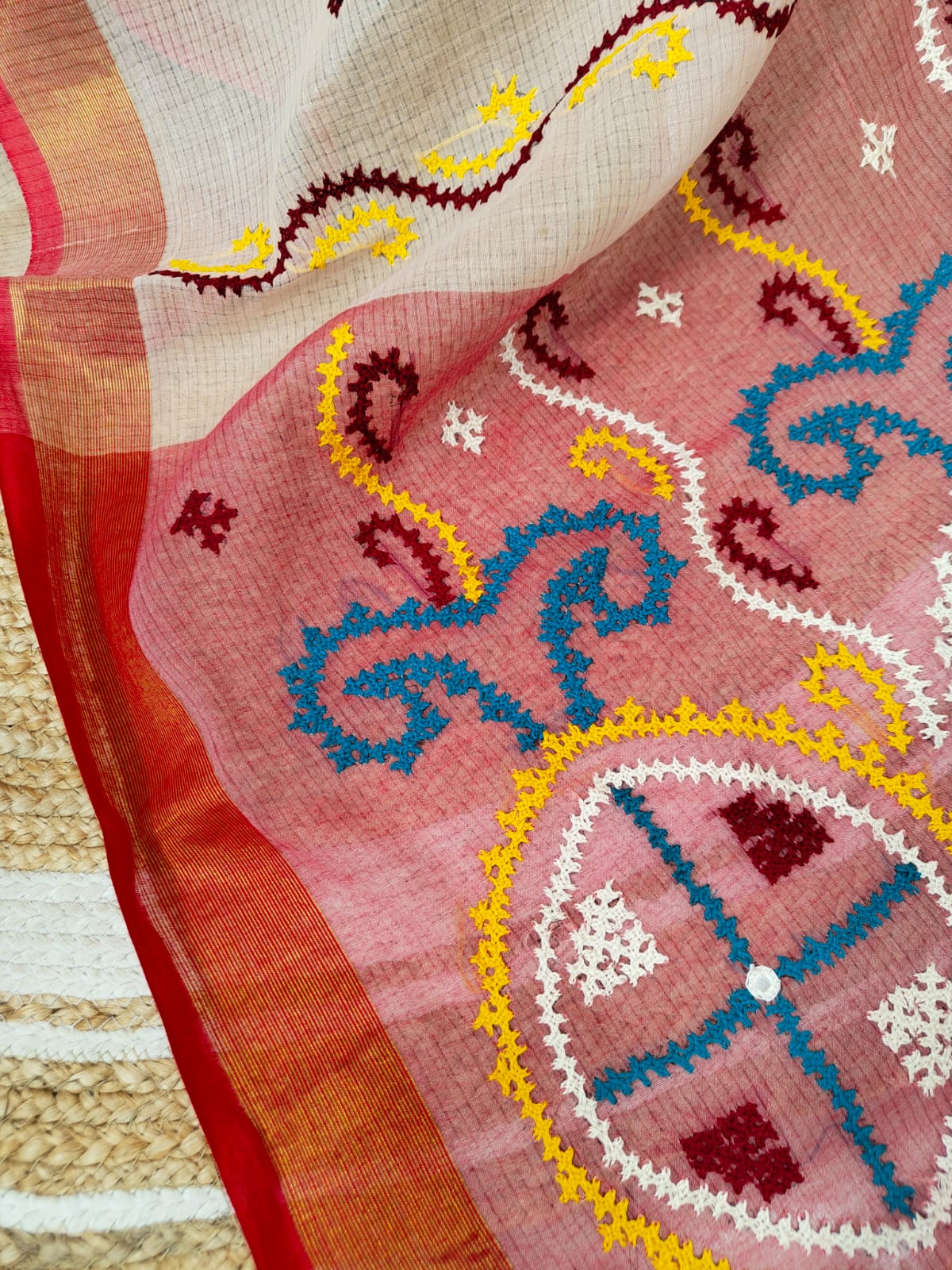 Sold Out Pure Cotton Saree with Gujarati and Kutch Hand Embroidery-Sold in Mumbai