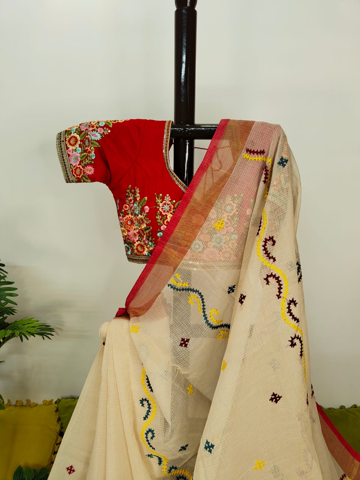 Sold Out Pure Cotton Saree with Gujarati and Kutch Hand Embroidery-Sold in Mumbai