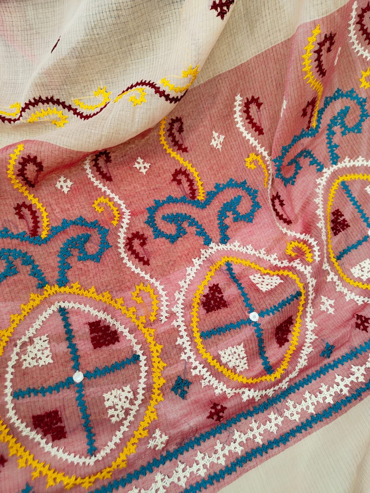 Sold Out Pure Cotton Saree with Gujarati and Kutch Hand Embroidery-Sold in Mumbai