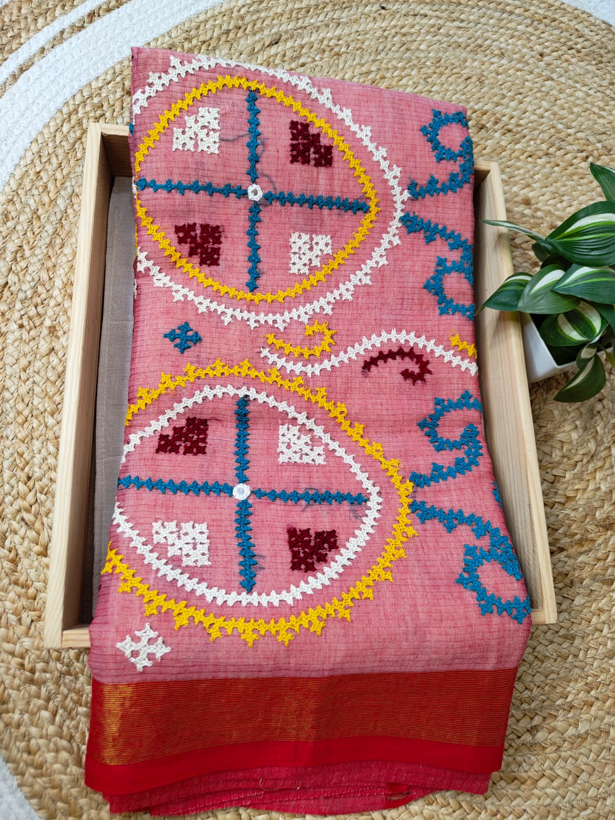 Sold Out Pure Cotton Saree with Gujarati and Kutch Hand Embroidery-Sold in Mumbai