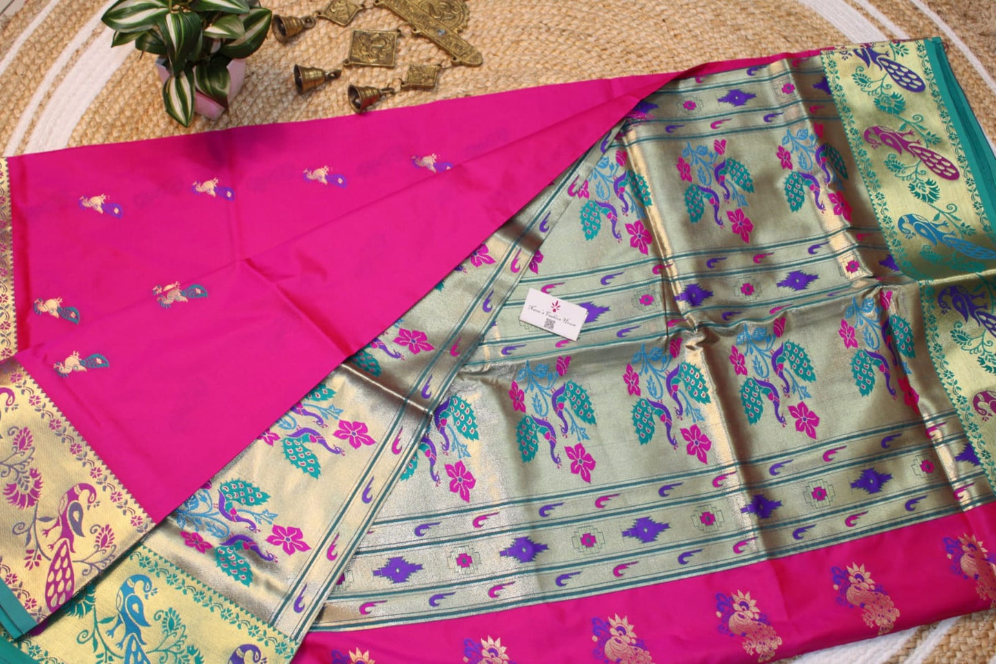Sold Out, Paithani Semi Silk Saree, Premium Quality Stunning Fuchsia Pink with Golden Traditional Border-Sold in Bangalore-Sold in Bangalore