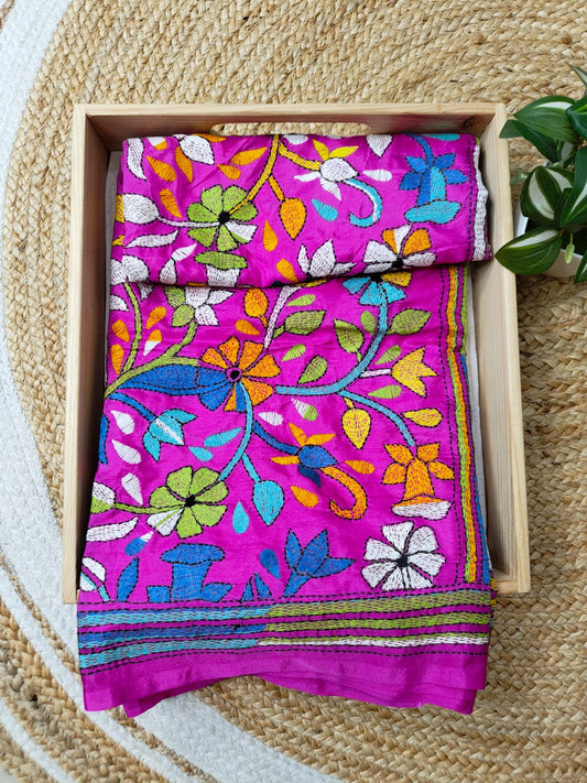 Blended Bangalore Silk Kantha Saree – Elegance Redefined