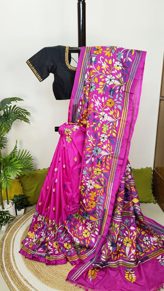 Blended Bangalore Silk Kantha Saree – Elegance Redefined