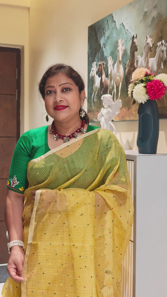 Maslin Jamdani Saree in Mustard Yellow – Woven Whisper of Tradition