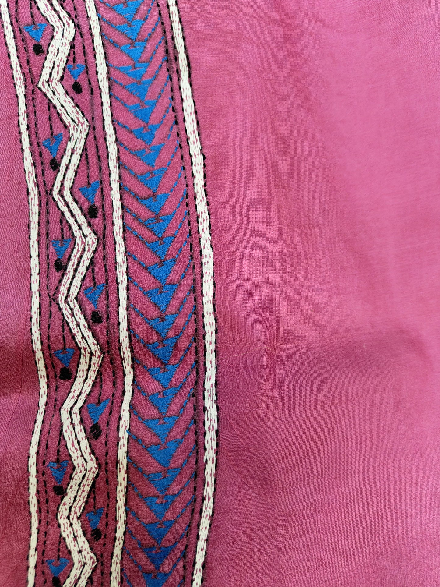 Pure Bangalore Silk Kantha Saree Hand Embroidered Elegance