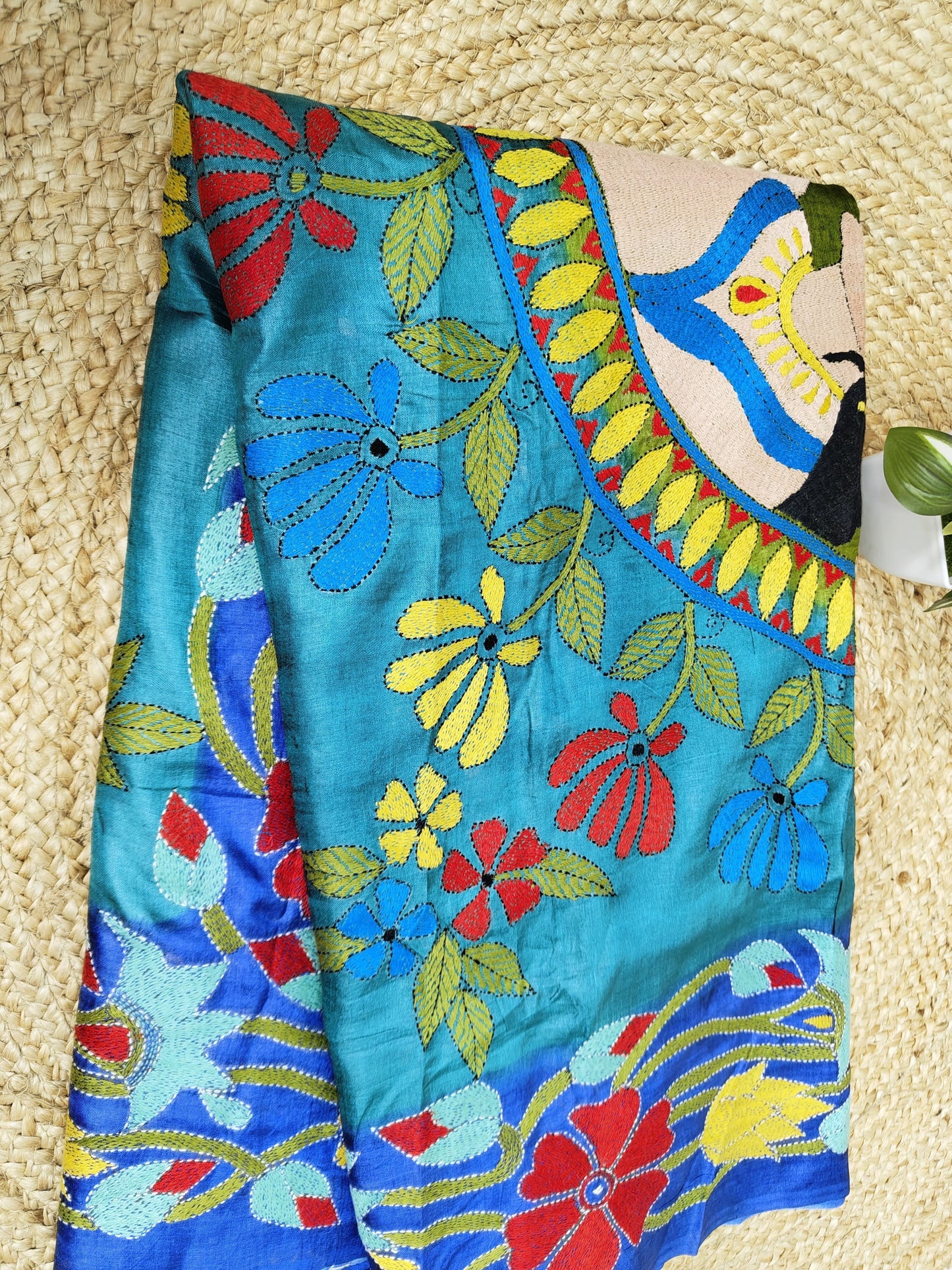 Sold out Pure Tussar Gachi Silk Kantha Stitch Saree