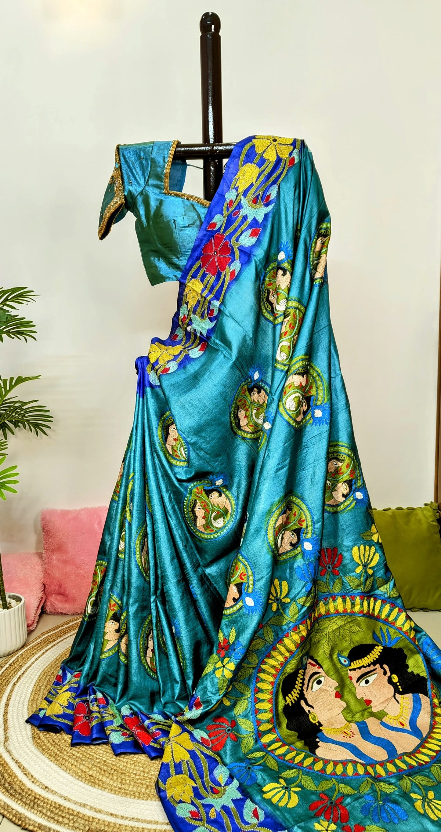 Sold out Pure Tussar Gachi Silk Kantha Stitch Saree