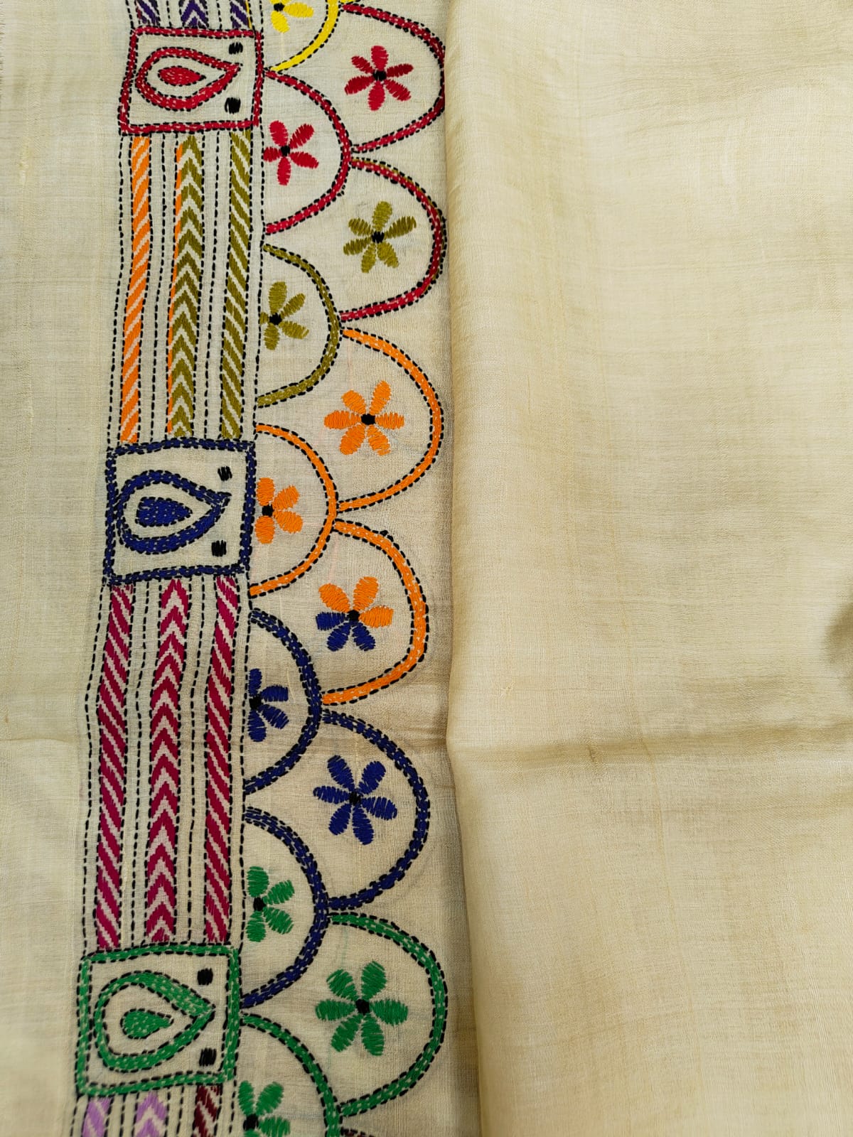 Sold out Pure Tussar Gachi by Gachi Silk Kantha Stitch Saree – A Timeless Masterpiece