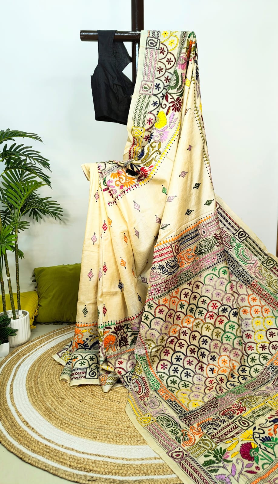 Sold out Pure Tussar Gachi by Gachi Silk Kantha Stitch Saree – A Timeless Masterpiece