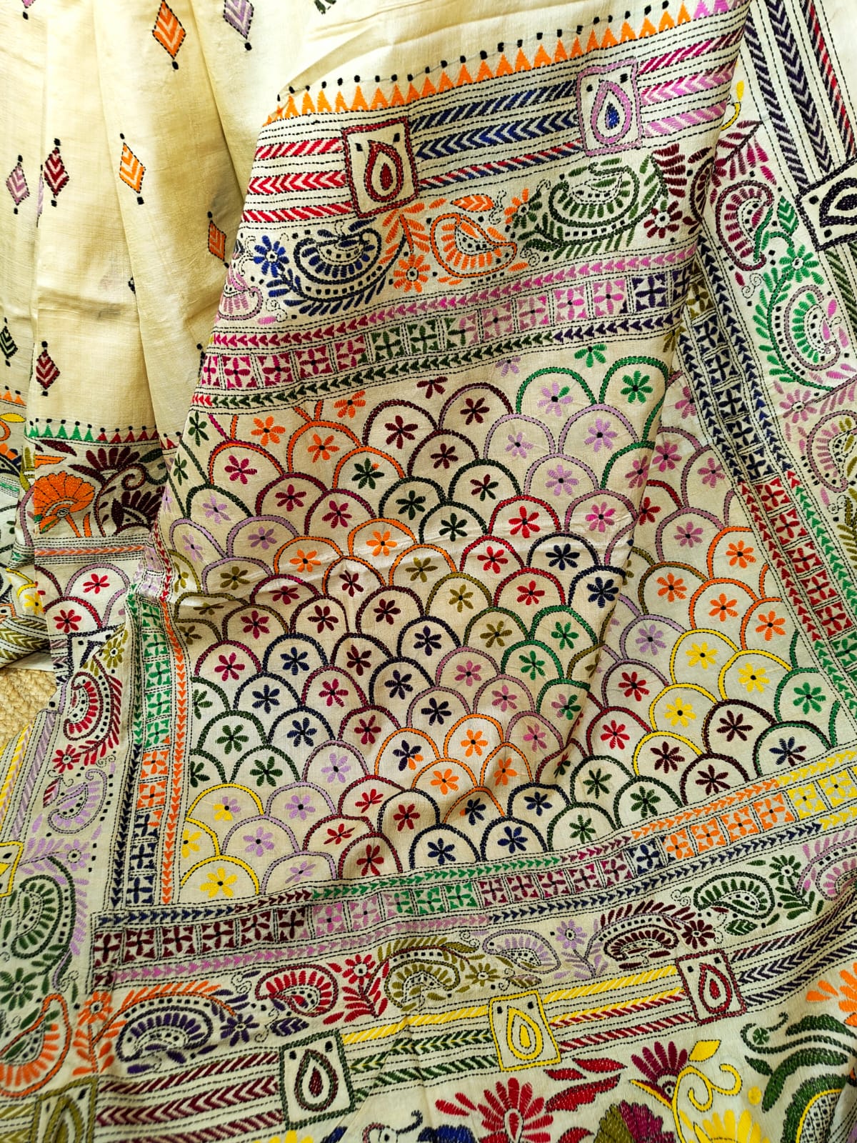 Sold out Pure Tussar Gachi by Gachi Silk Kantha Stitch Saree – A Timeless Masterpiece