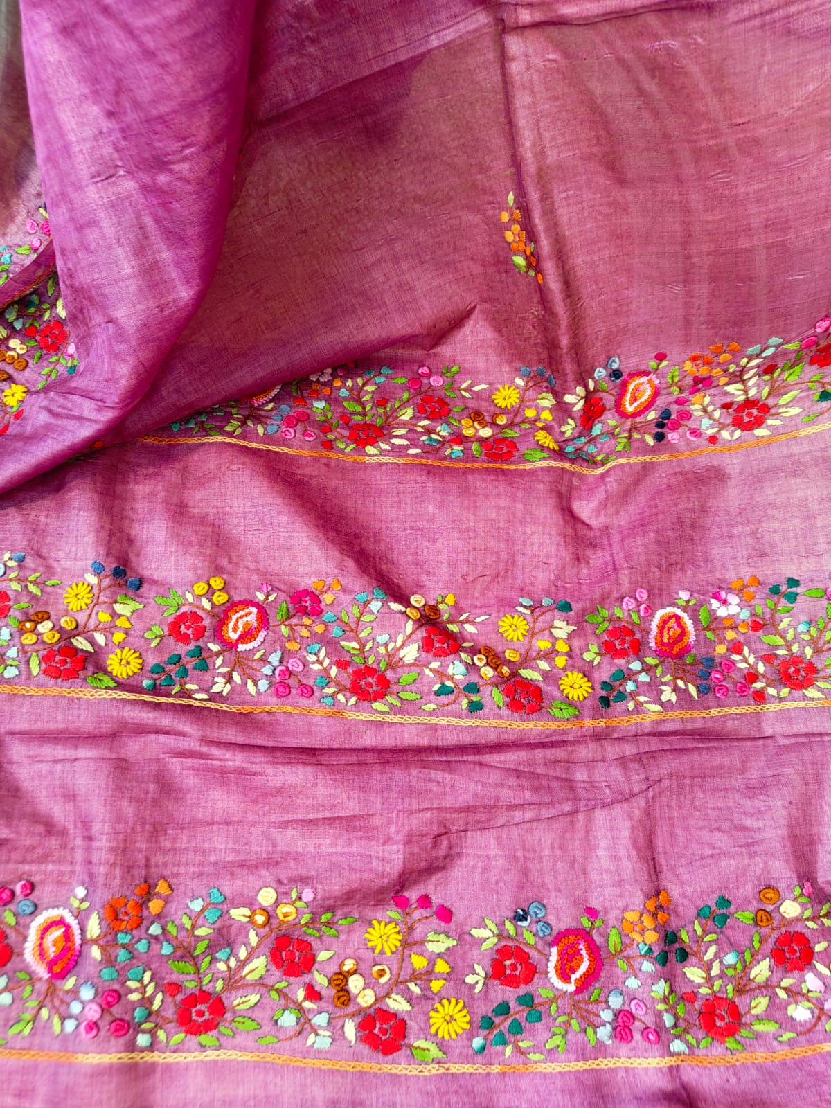 Sold Out Pure Tussar Silk Saree with Parsi Bullion Hand Embroidery-Sold in Delhi