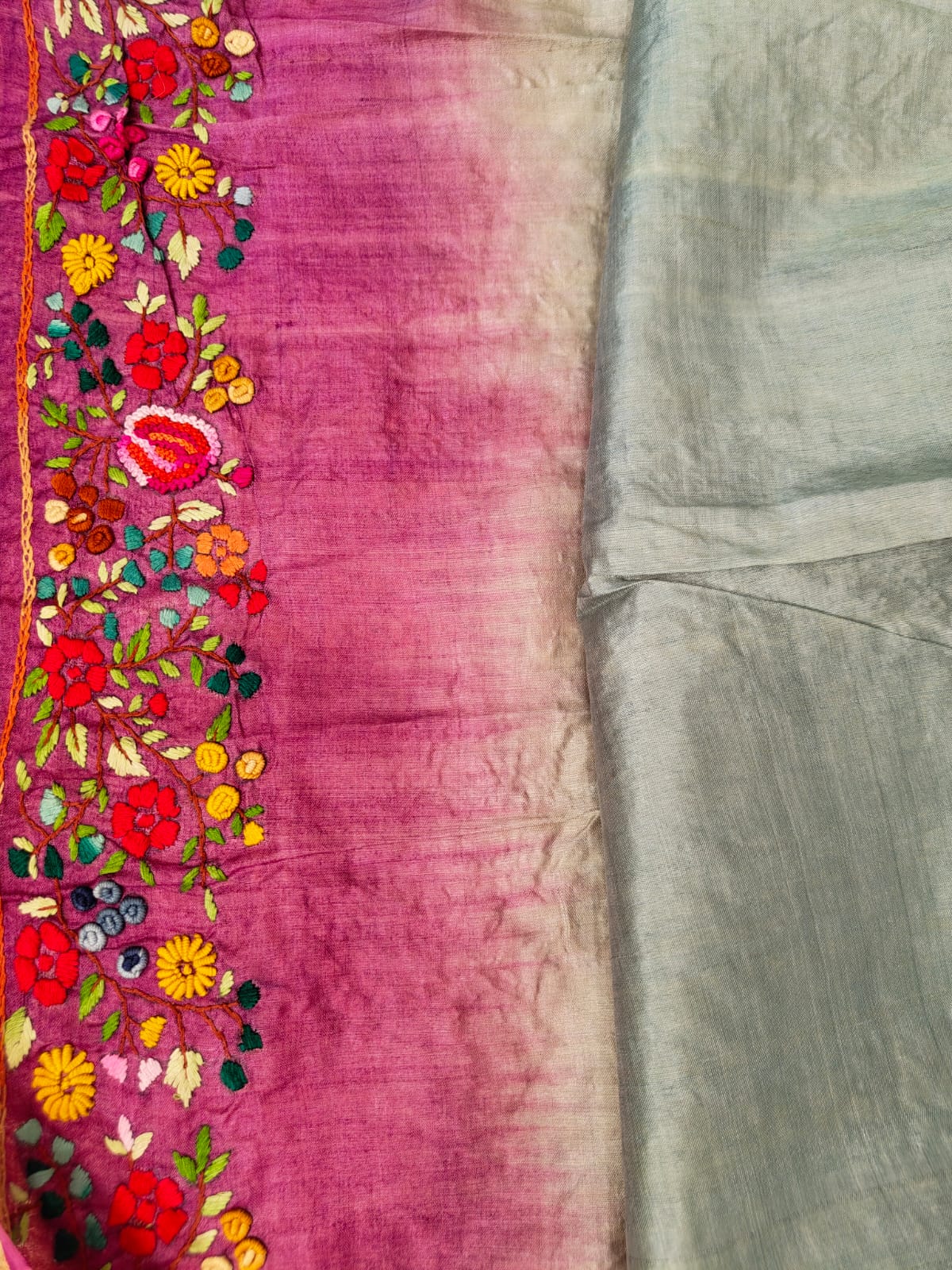 Sold Out Pure Tussar Silk Saree with Parsi Bullion Hand Embroidery-Sold in Delhi