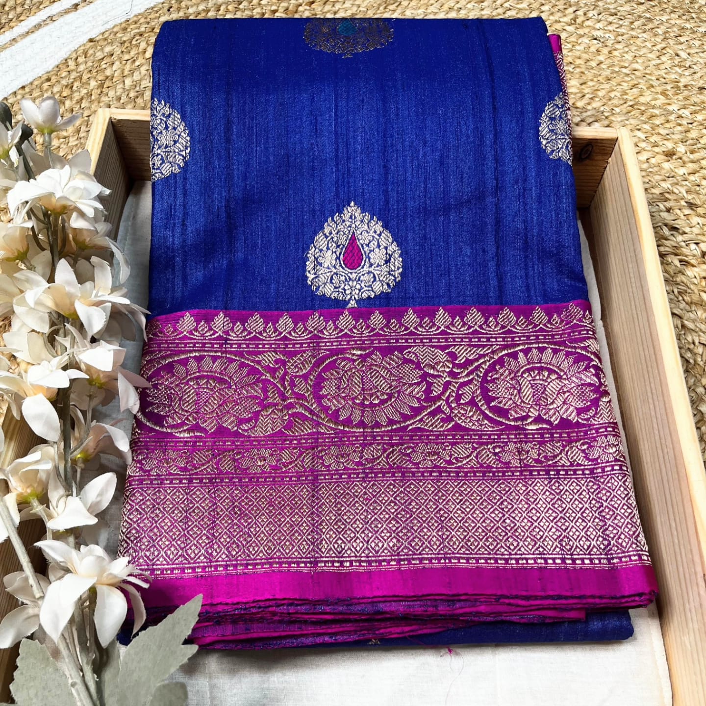 Pure Tussar Raw Silk Benarasi Saree, Silk mark Certified