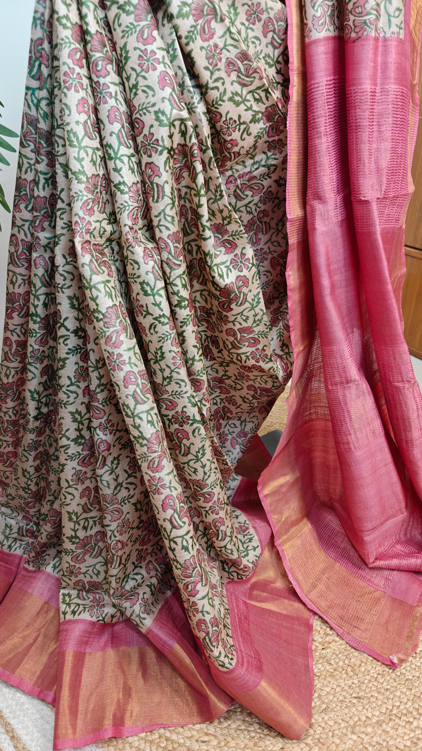 Pure Tussar Silk Hand blocked Saree