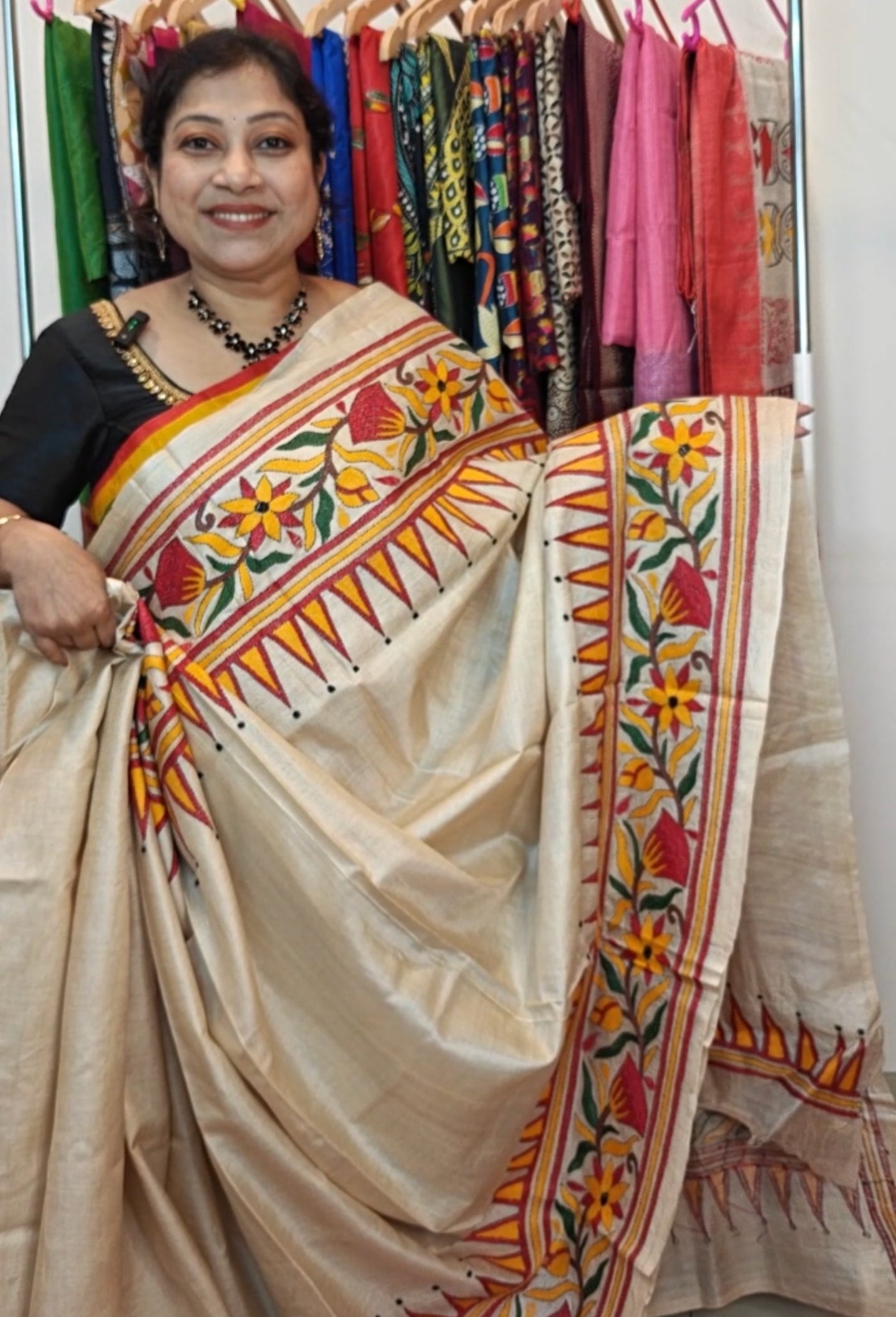 Pure Tussar Gachi Silk Kantha Saree – A Tussar Elegance