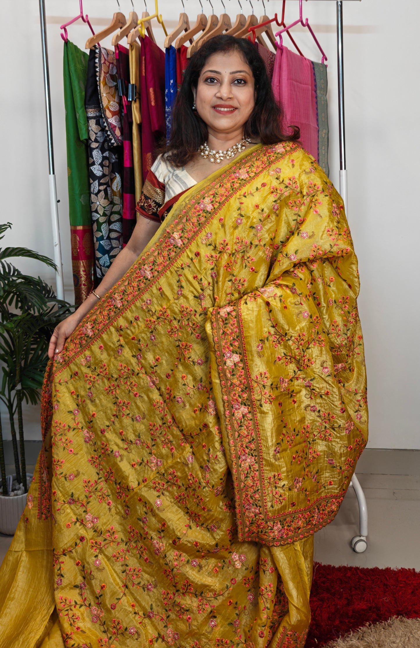 Glass Tissue Embroidered Saree-Light Mustard Yellow Glow for Your Special Day