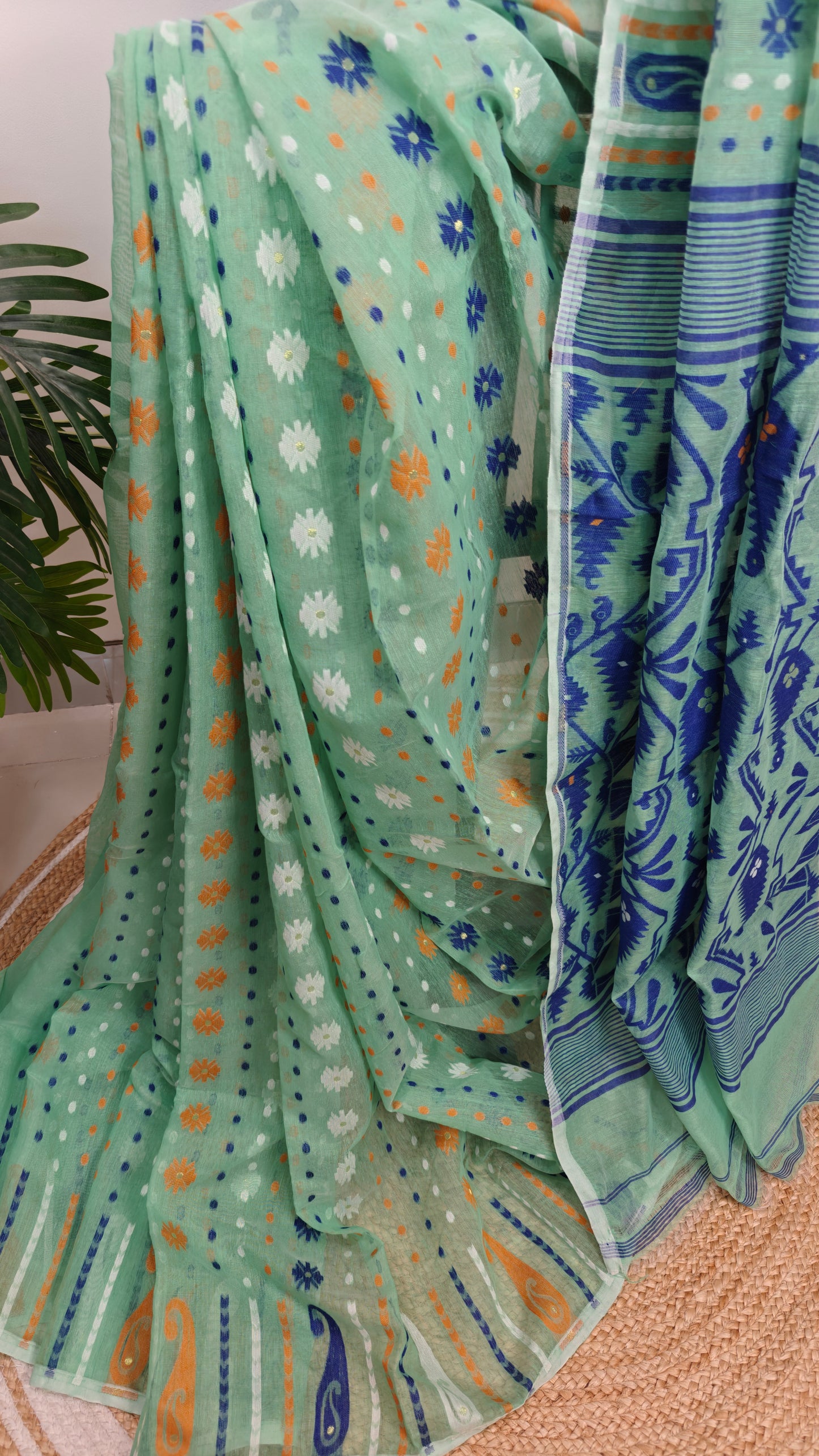 Bengal Soft Jamdani Saree Turquoise Green