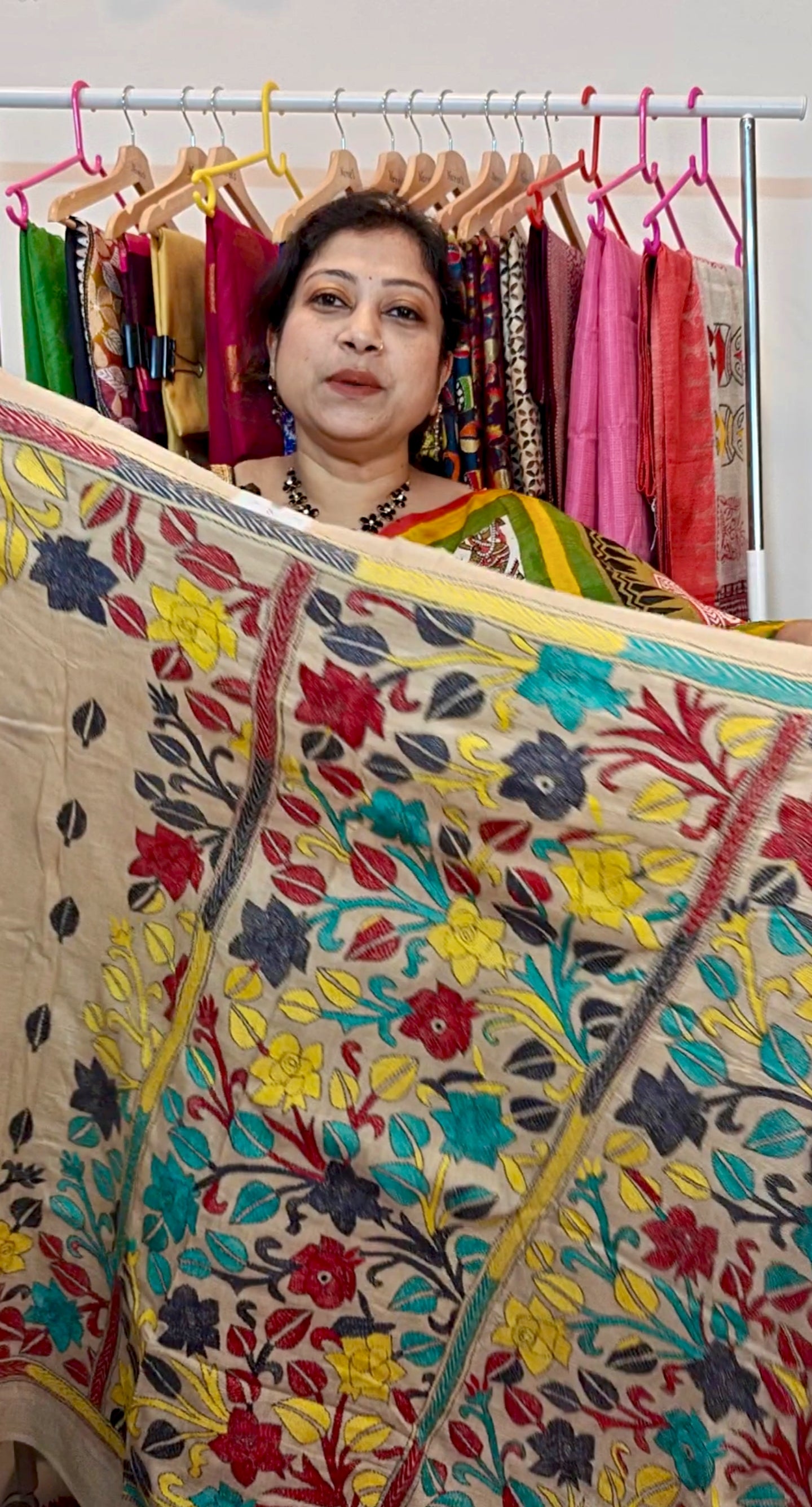 Pure Tussar Bapta  Silk Golap Kantha  Saree