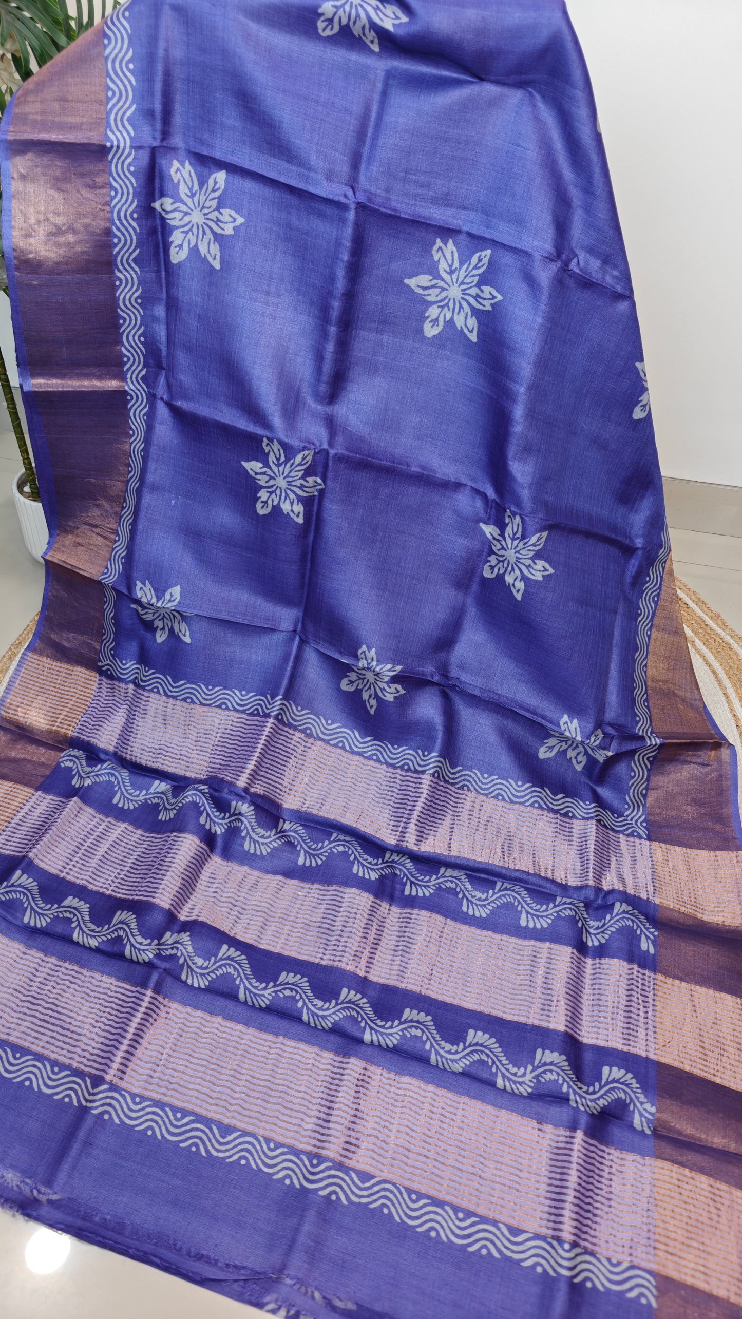 Pure Tussar Silk Hand blocked Saree