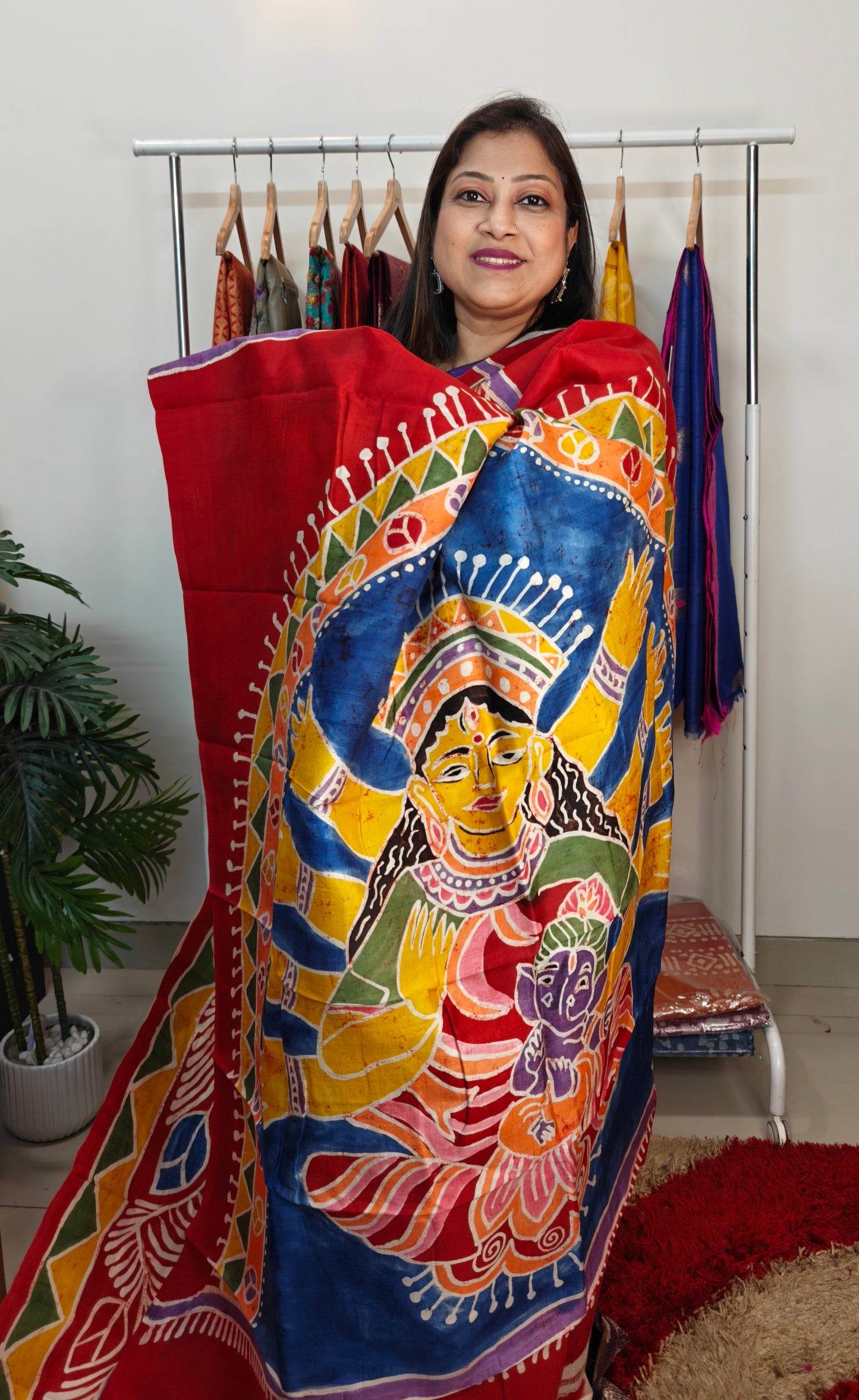 Sold out Pure Murshidabad 3-Ply Silk Hand painted Saree – Divine Grace of Durga Maa